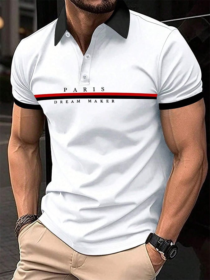Camisa polo Letter rayas estampado casual para hombre