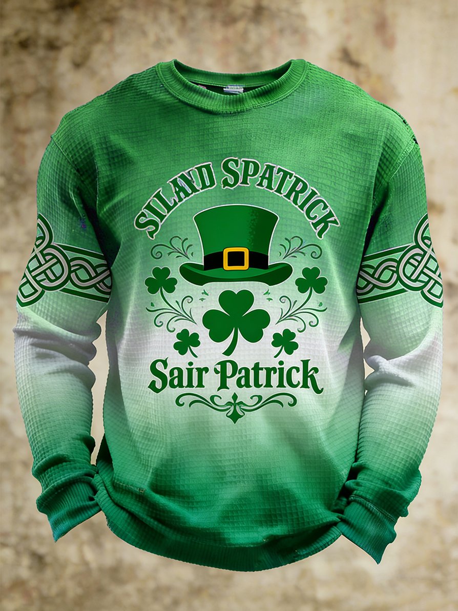 Camiseta St. Patrick's Clover Art Waffle de manga larga para hombre
