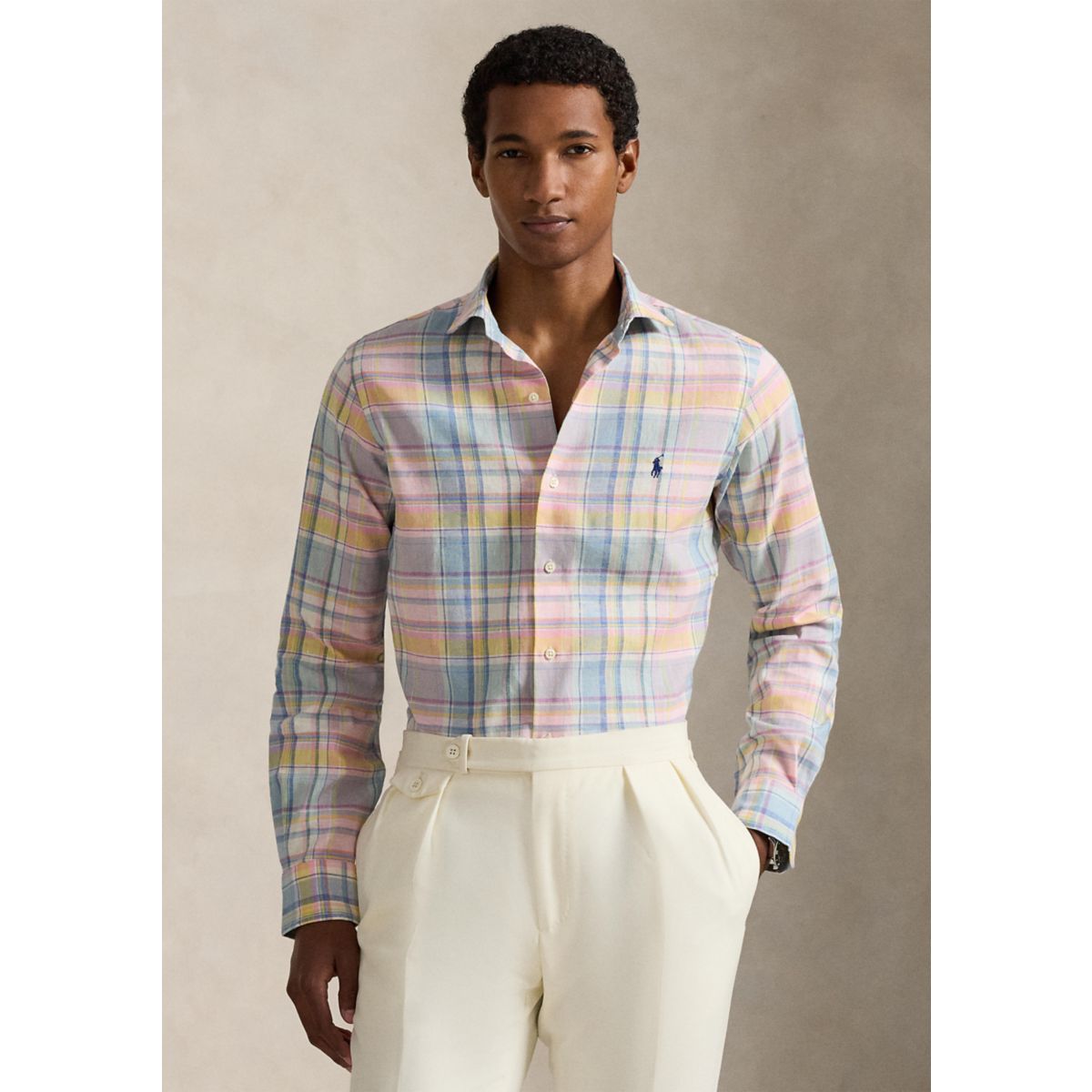 Classic Fit Plaid Linen-Blend Shirt - 6