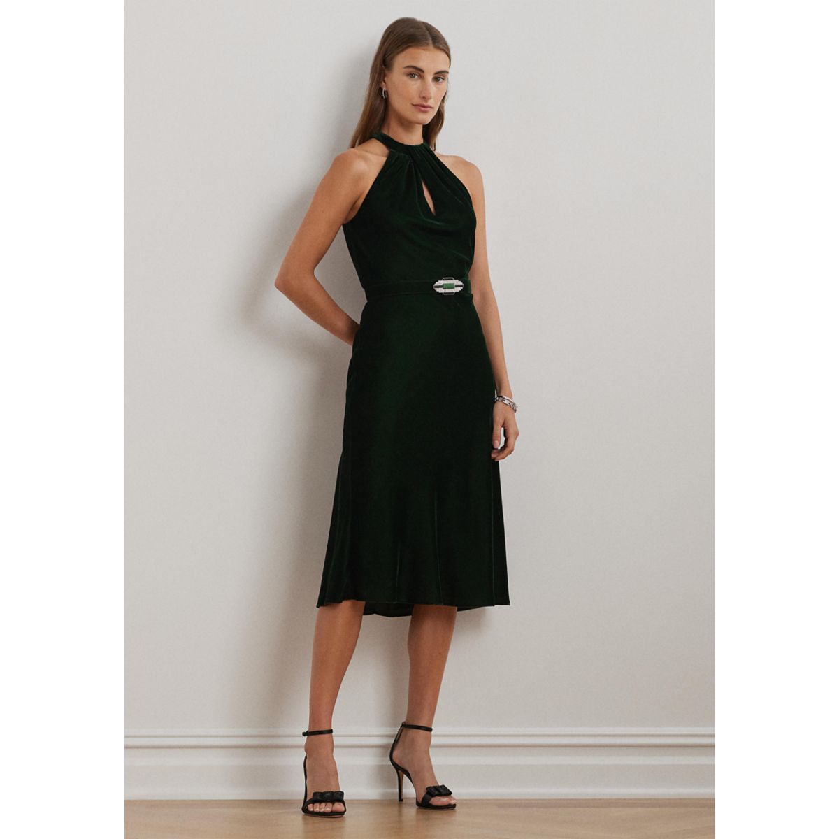 Belted Velvet Halter Dress - 1