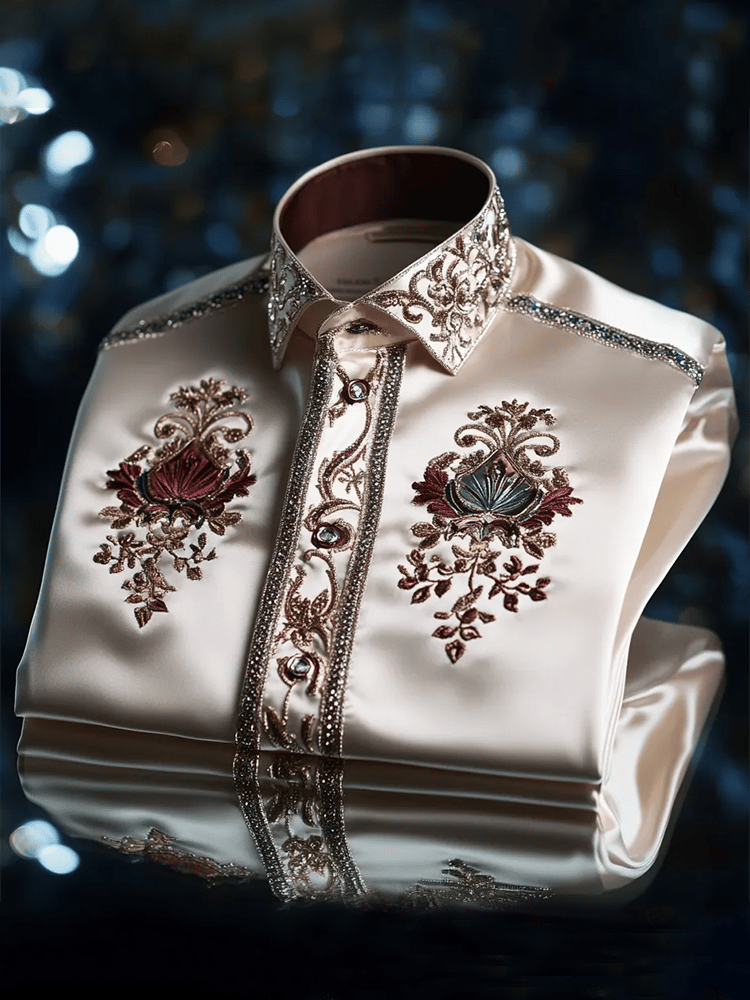 Camisa satén Luxe estampado de manga corta Button para hombre