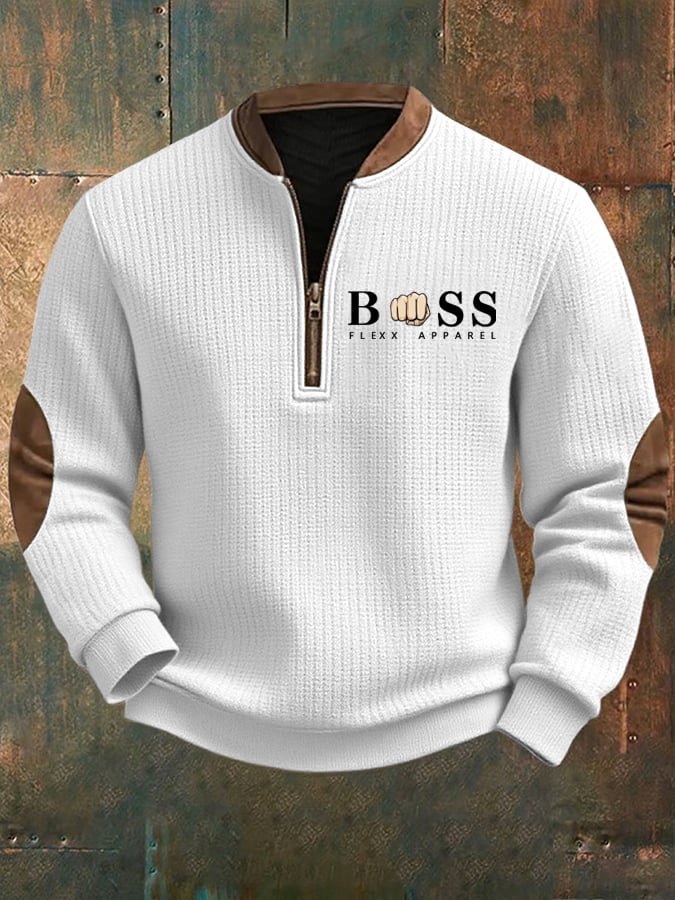 Sudadera retro Letter Design estampado Zip tejido para hombre