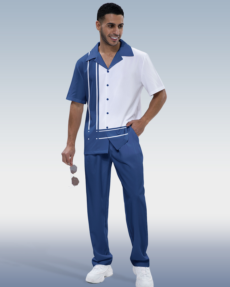 Navy Panel estampado de manga corta Walking Suit