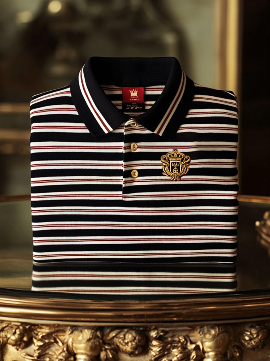 Camisa polo ejecutivo casual a rayas Button de manga corta para hombre