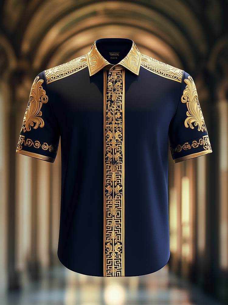 Camisa satén Luxe estampado de manga corta Button para hombre
