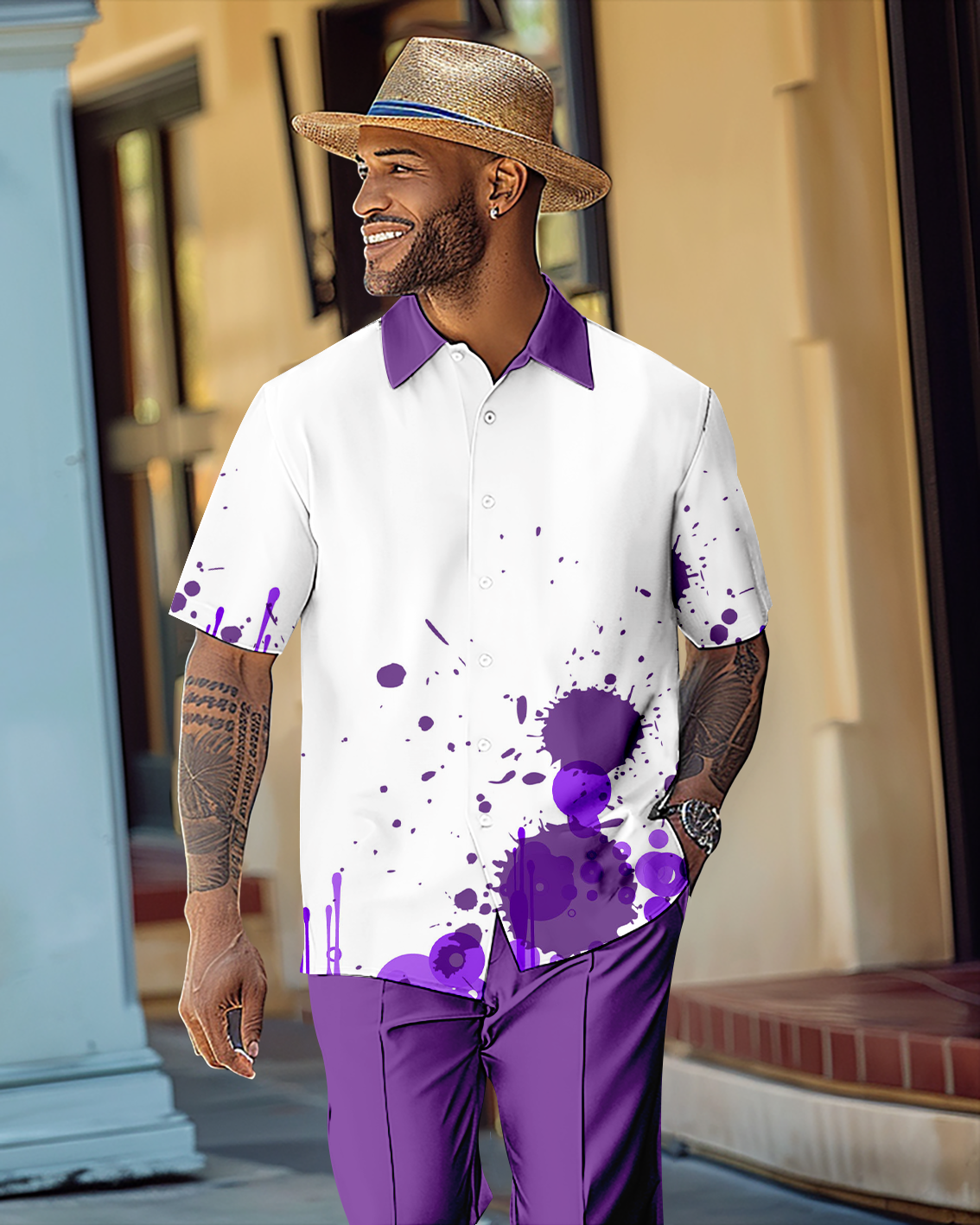 Camisa Gorgeous en bloques de color de manga corta Walking Suit 1077 para hombre