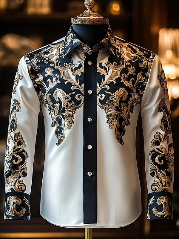 Camisa rayas estampado ejecutivo de manga larga para hombre