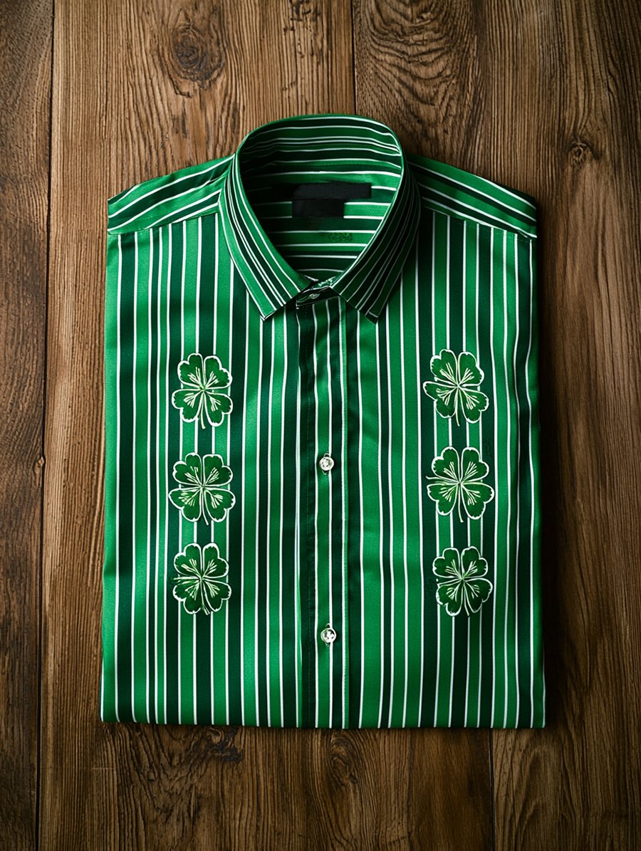 Camisa casual St. Patrick a rayas de manga larga para hombre