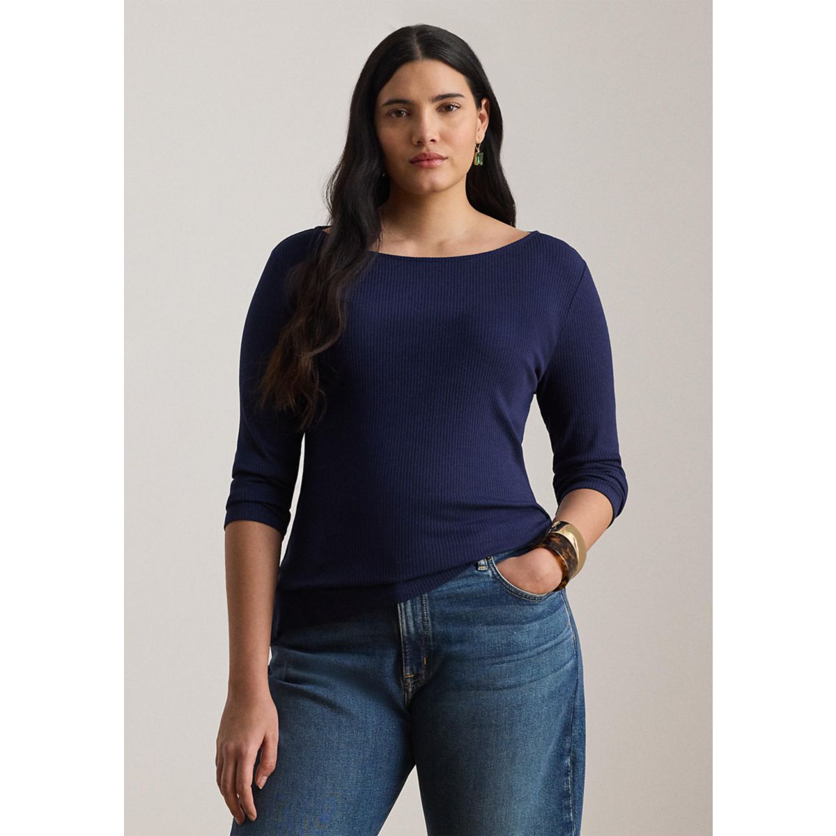 Plus Size Slub Jersey Puff-Sleeve Top - 1