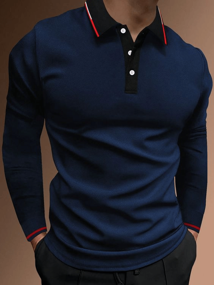 Camisa polo ejecutivo casual a rayas de manga larga para hombre