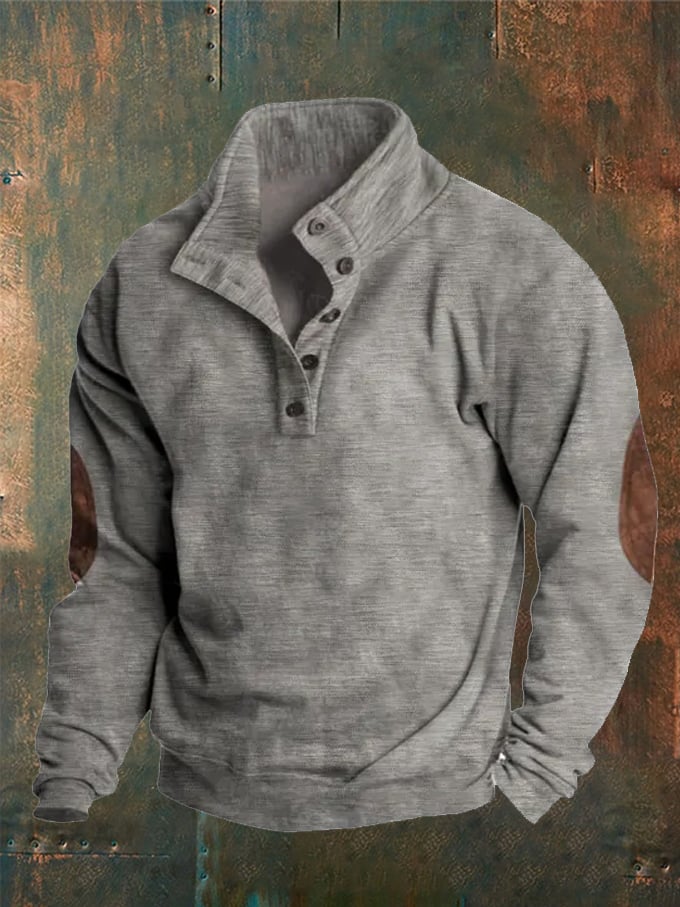 Sudadera de color sólido casual Concealed Button Stand cuello para hombre