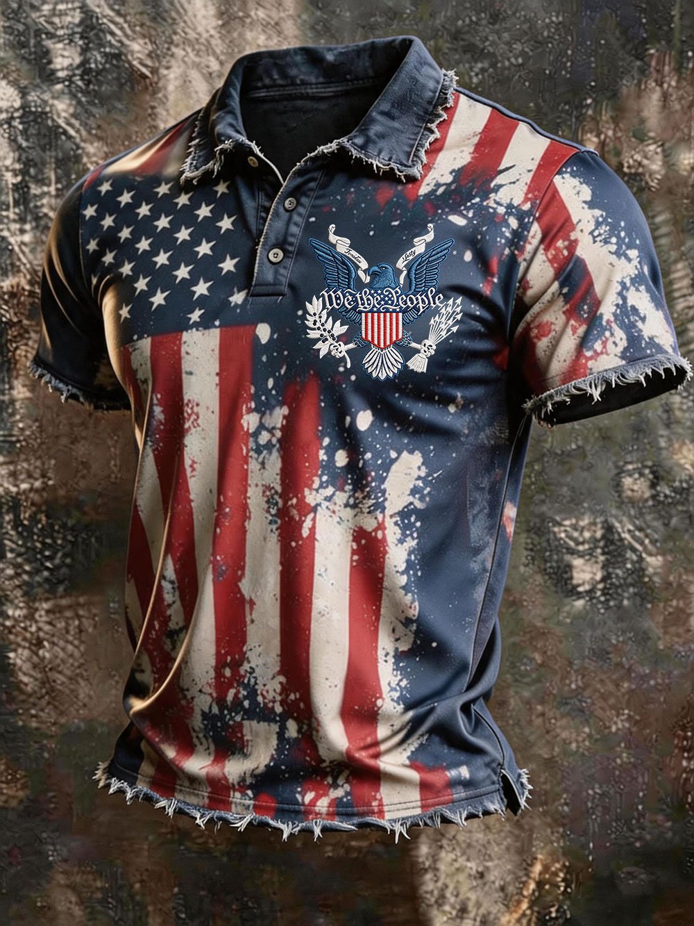 Camisa polo retro Patriotic estampado casual de manga corta para hombre