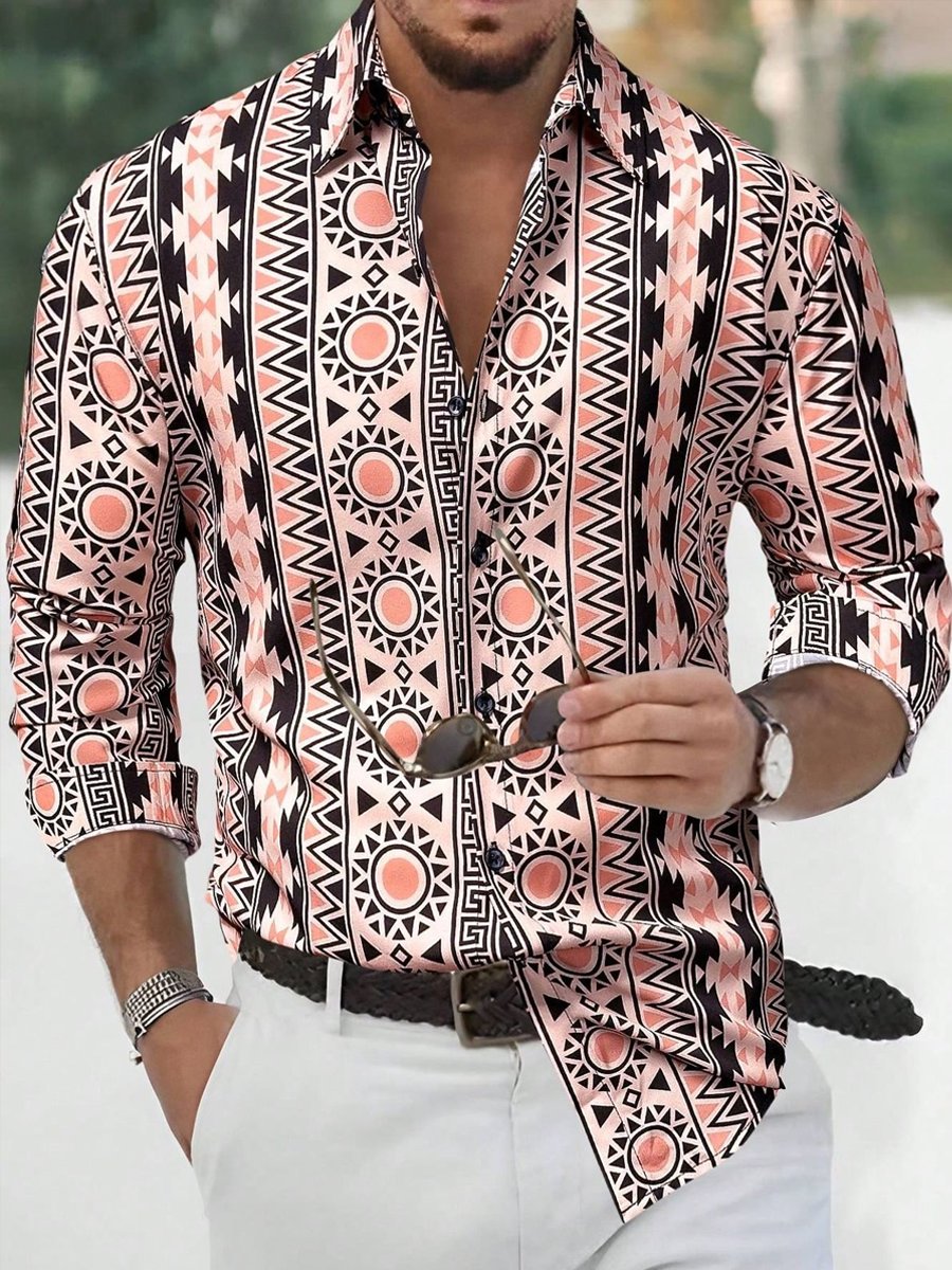 Camisa de lujo ejecutivo de manga larga with geométrico estampado. para hombre