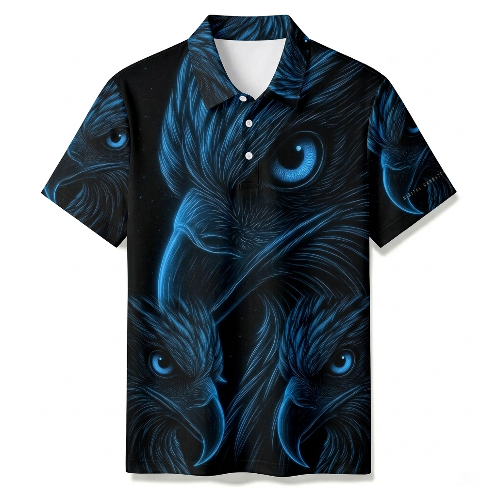 Summer de moda Royal Blue Eagle estampado Polo de manga corta para hombre