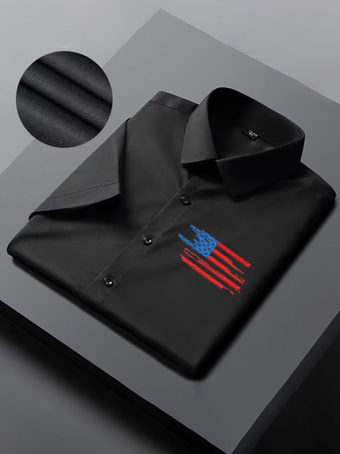 Camisa Independence Day American Flag casual de manga corta para hombre