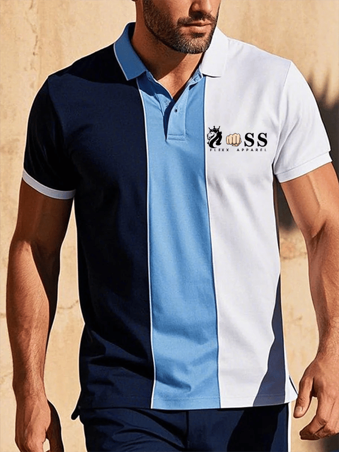 Camisa polo retro Letter Design estampado casual para hombre