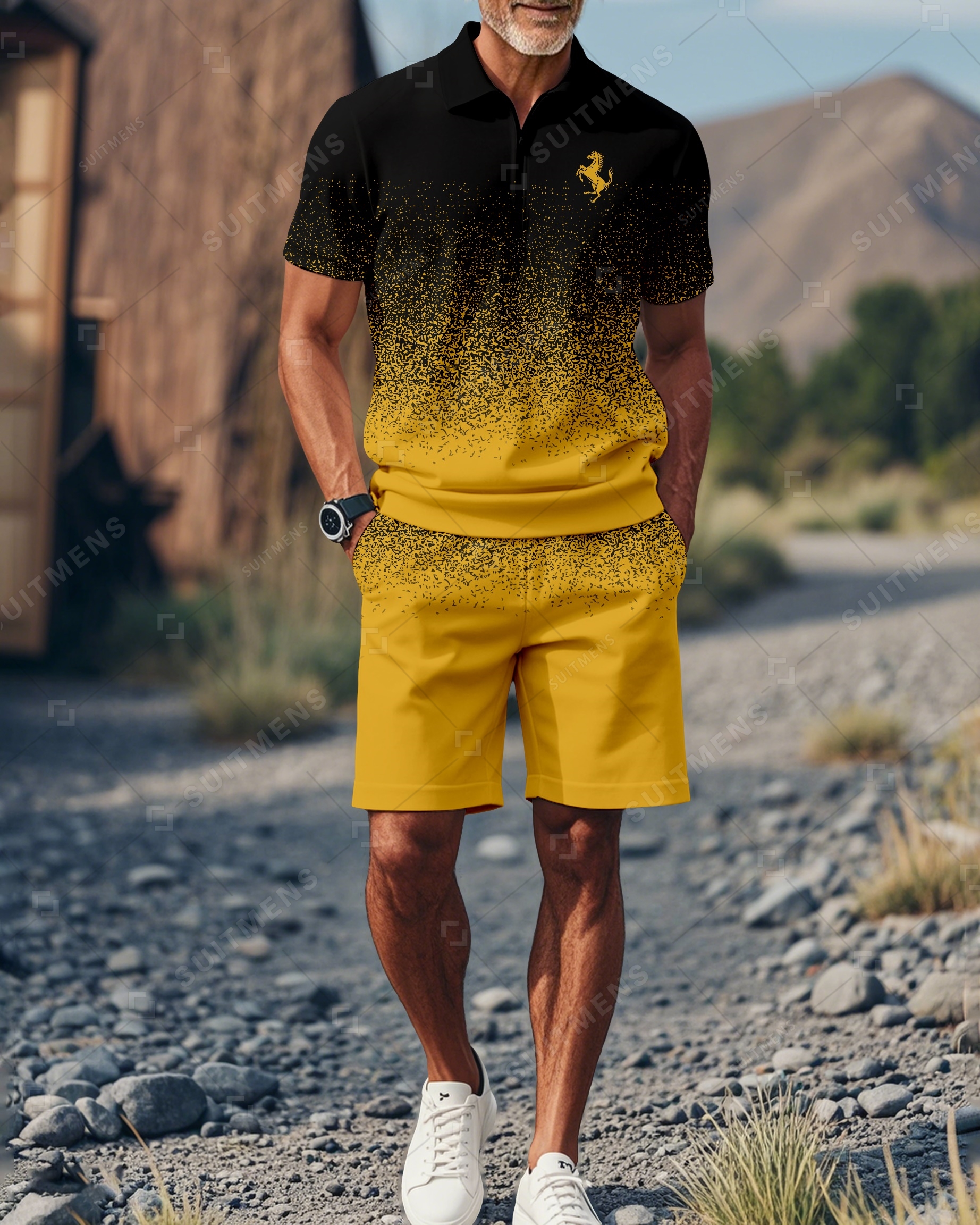 Shorts Gradient Colorblock Summer Polo de manga corta Suit 01 para hombre
