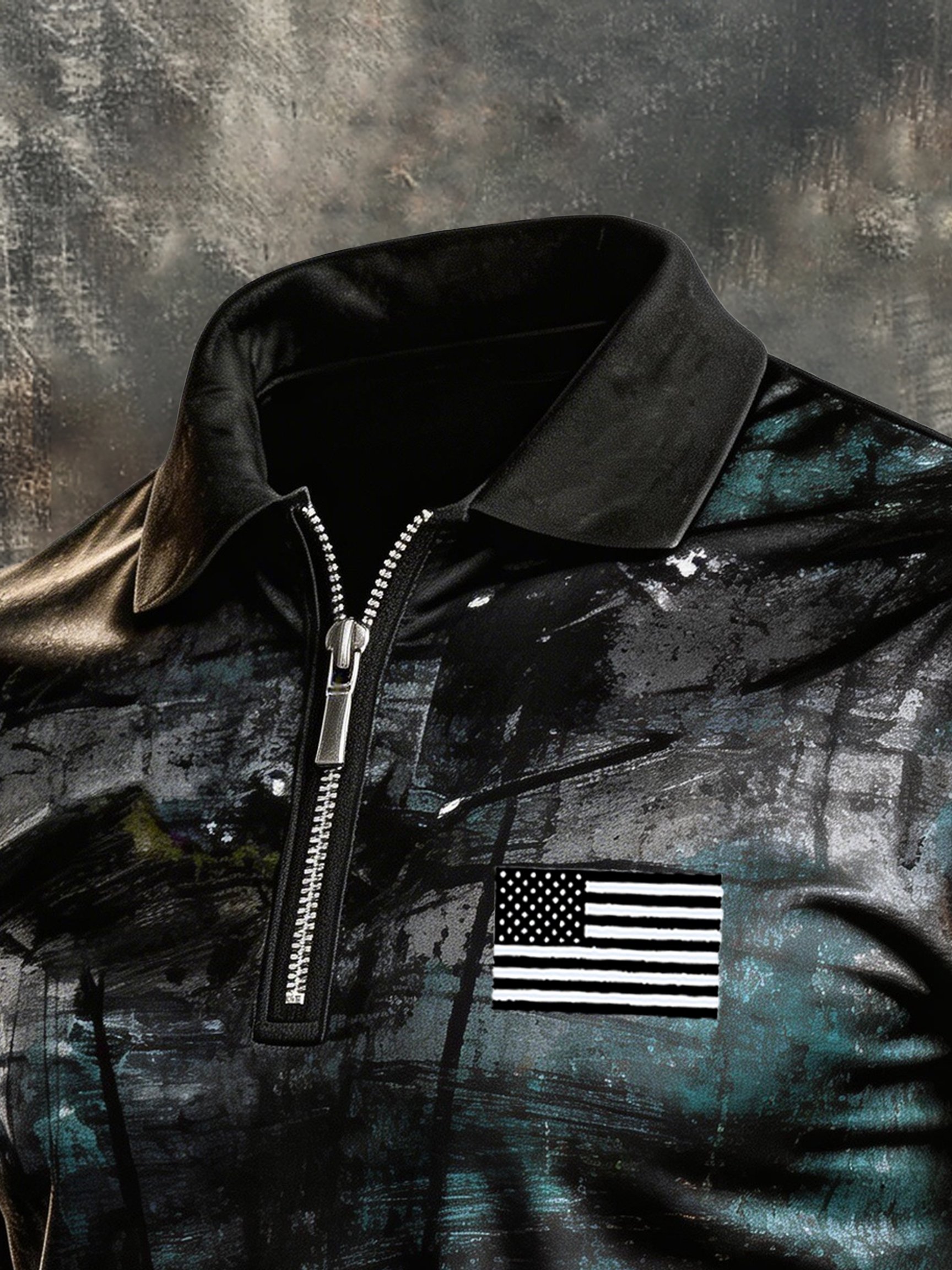 Camisa polo retro "Patriot" Color-Block de manga corta Half-Zip para hombre