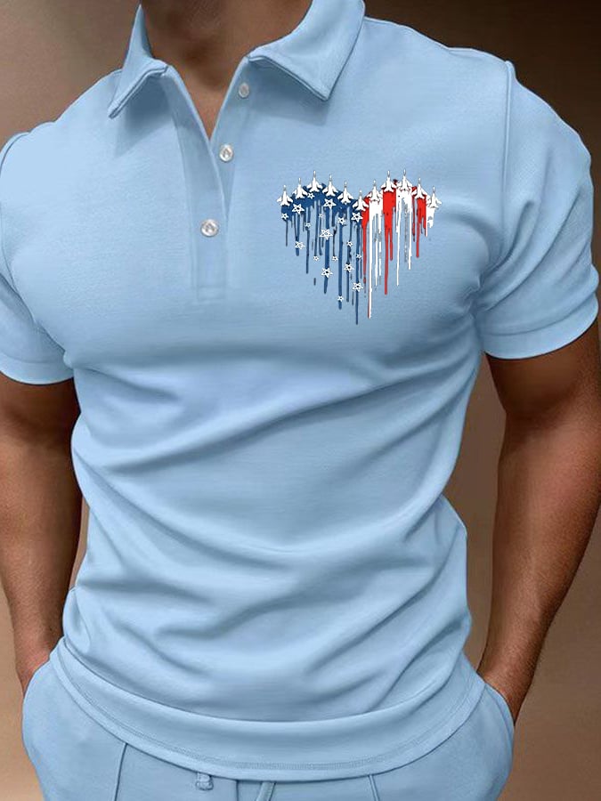 Camisa polo Independence Day estampado casual para hombre