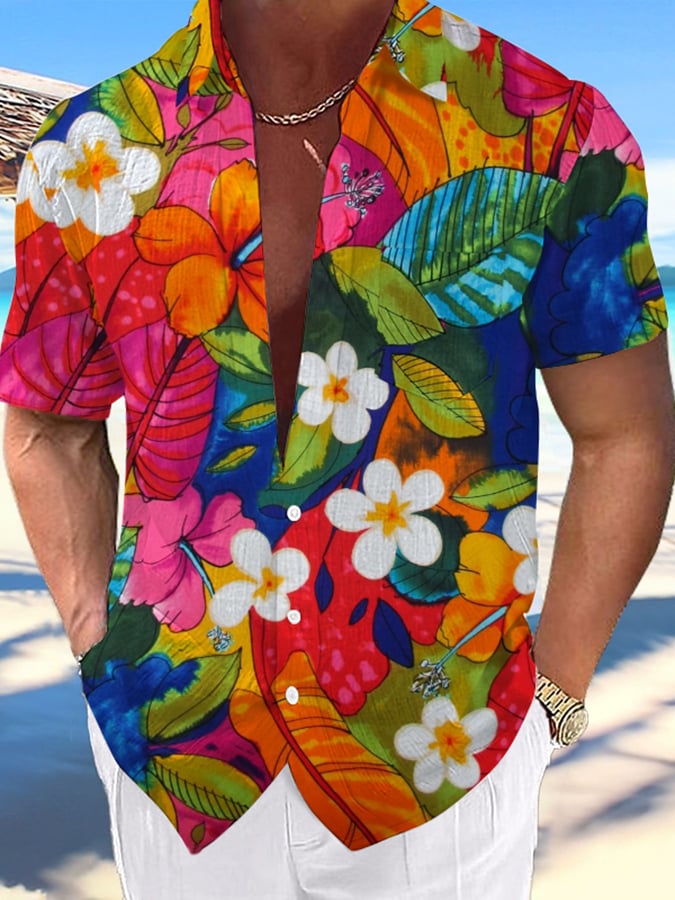 Camisa Resort Hawaiian estampado casual de manga corta para hombre