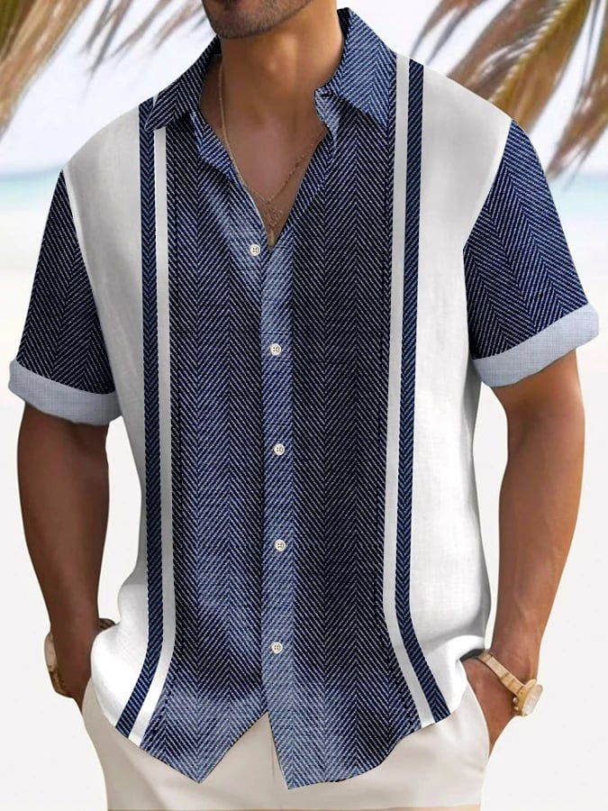 Camisa retro Contrast estampado casual para hombre
