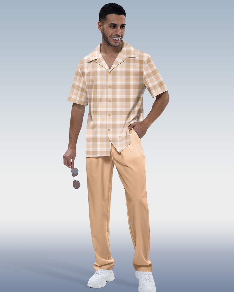 Rianmond Khaki Square de manga corta Walking Suit para hombre