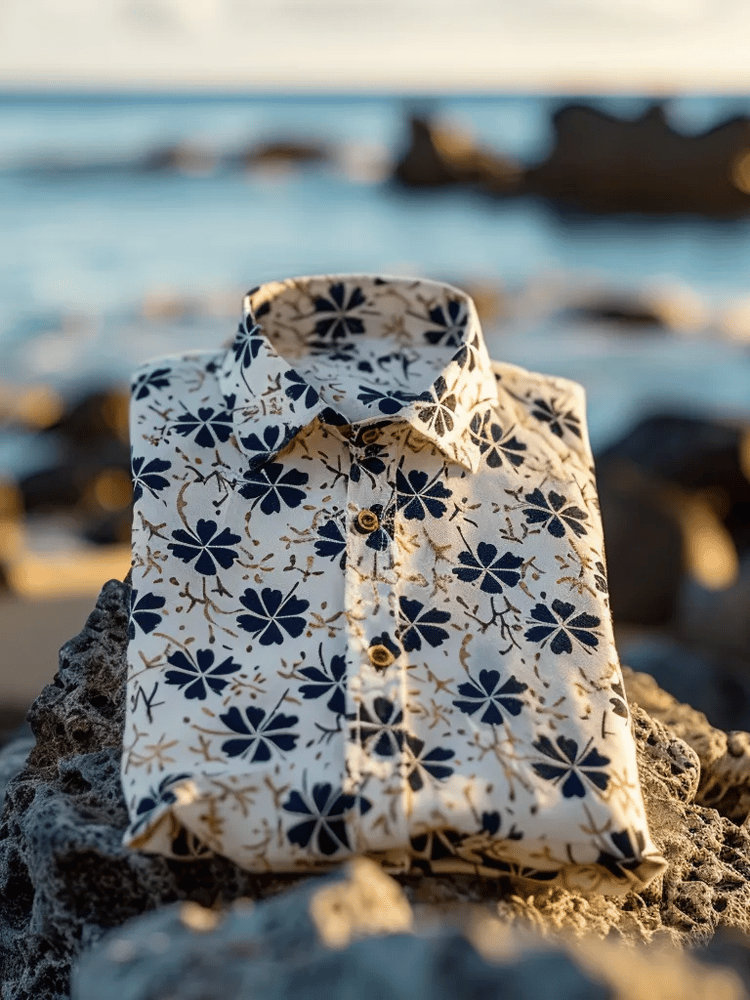 Camisa vintage de lujo de manga larga para hombre