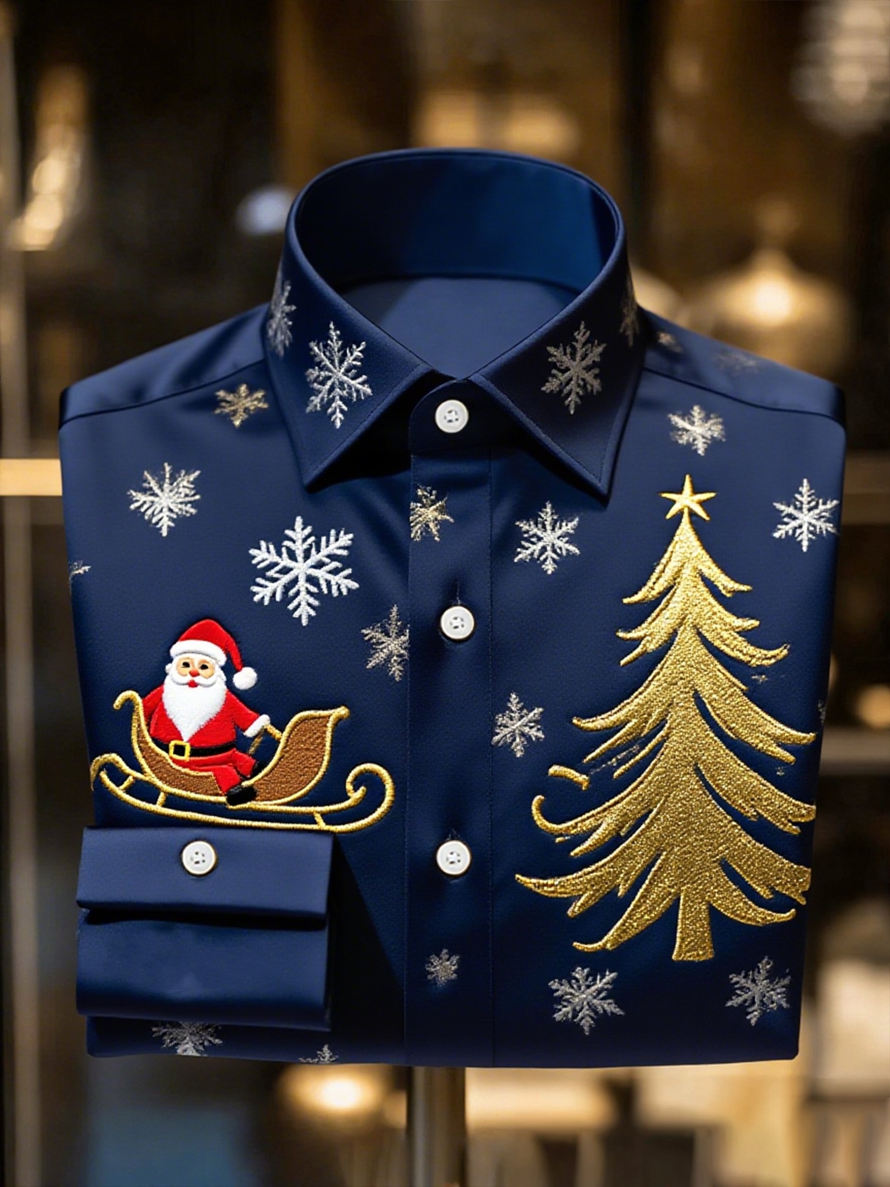 Camisa de lujo Christmas Party de manga larga con botones para hombre