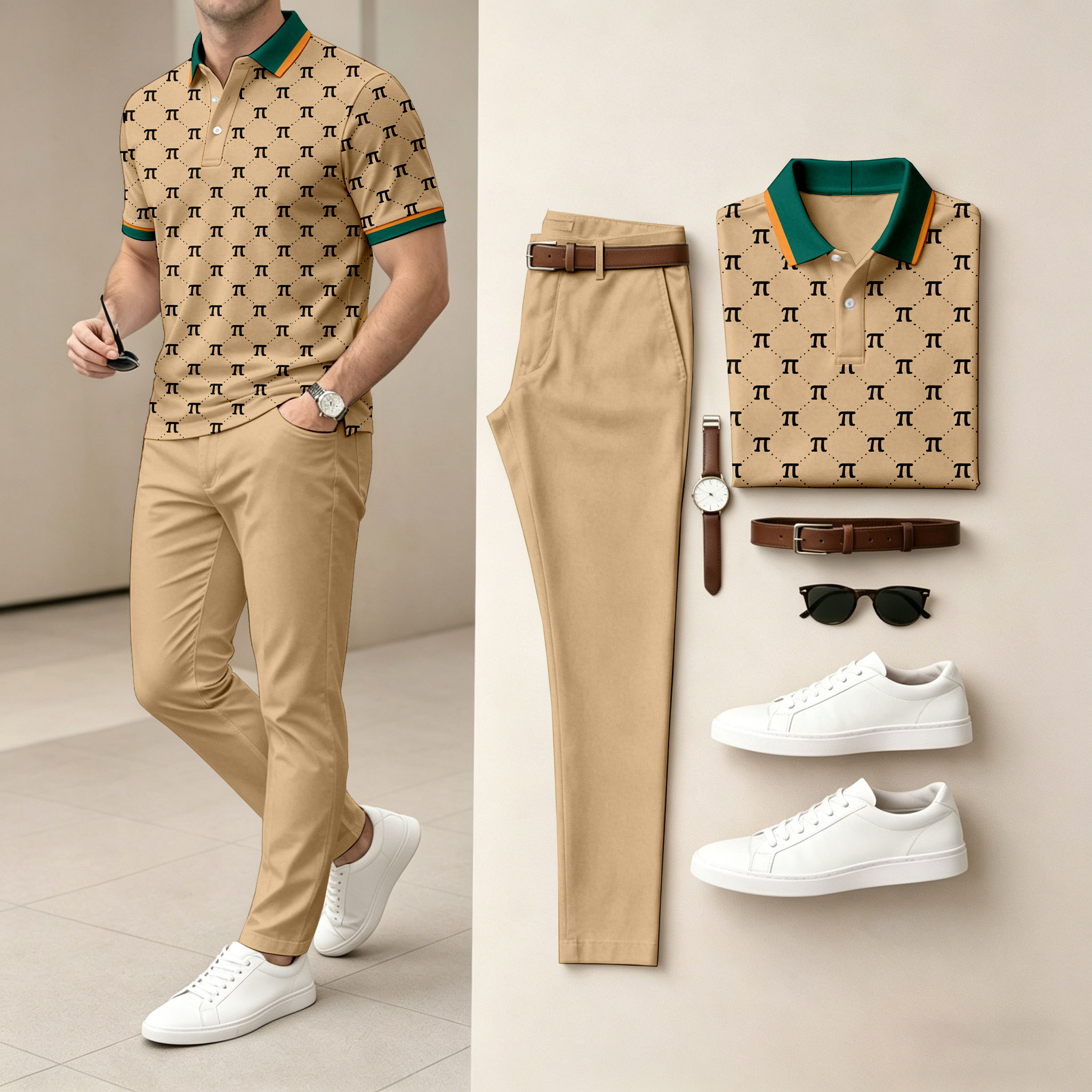 para hombre estampado de manga corta camisa polo and Long pantalón conjunto de dos piezas