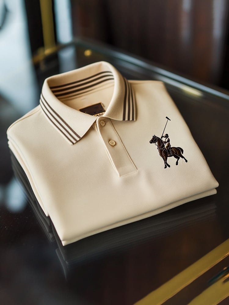 Camisa polo clásico ejecutivo Check Logo Button de manga corta para hombre
