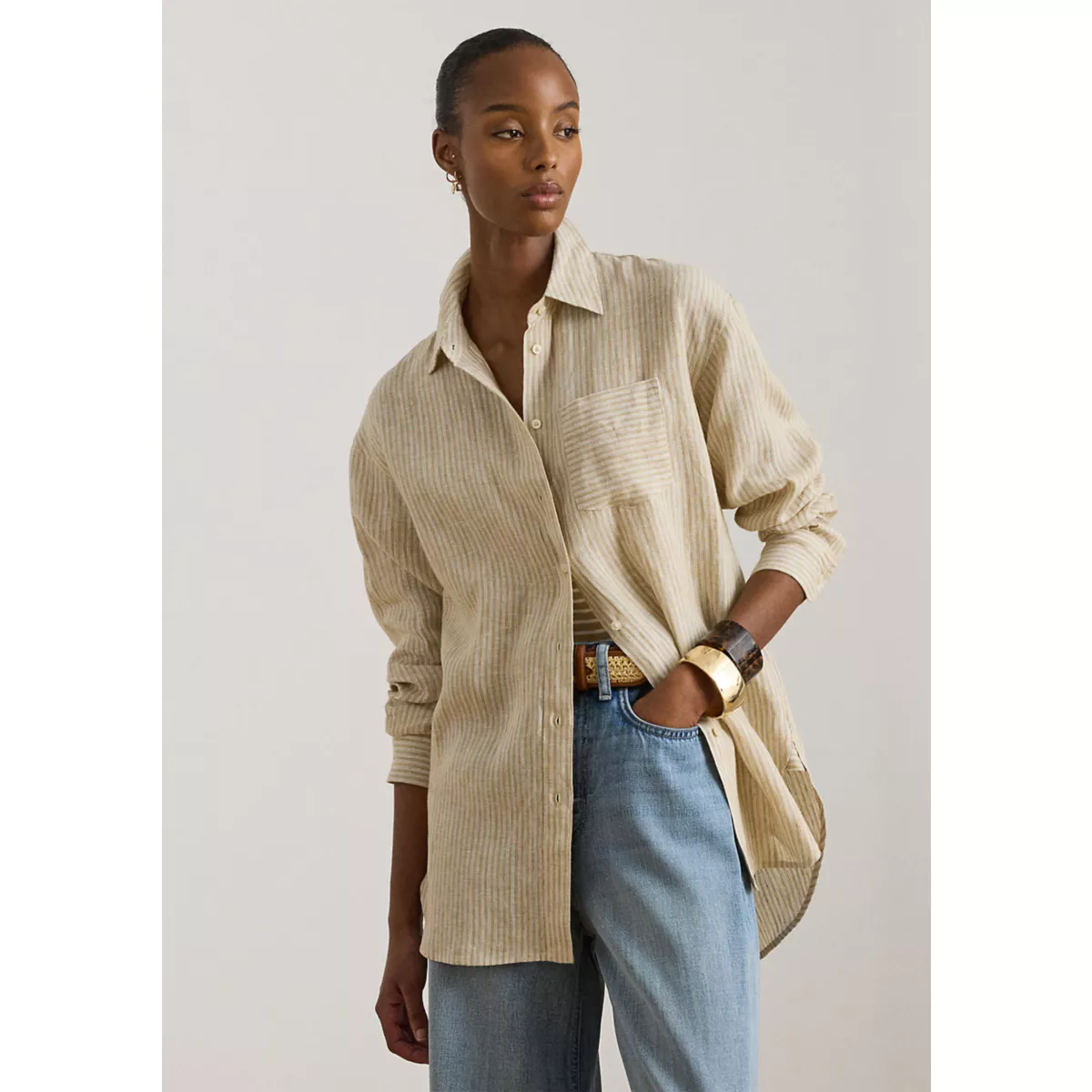 Women's Relaxed Fit Striped Linen Shirt - 1