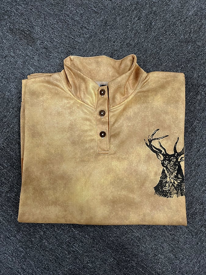 Sudadera Western Style estampado Stand cuello Button para hombre