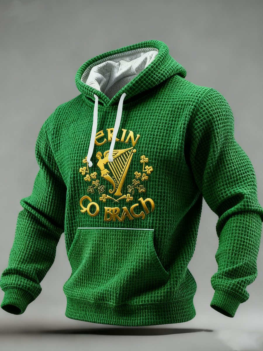 Sudadera retro St. Patrick's Shamrock estampado con gorrasucha para hombre
