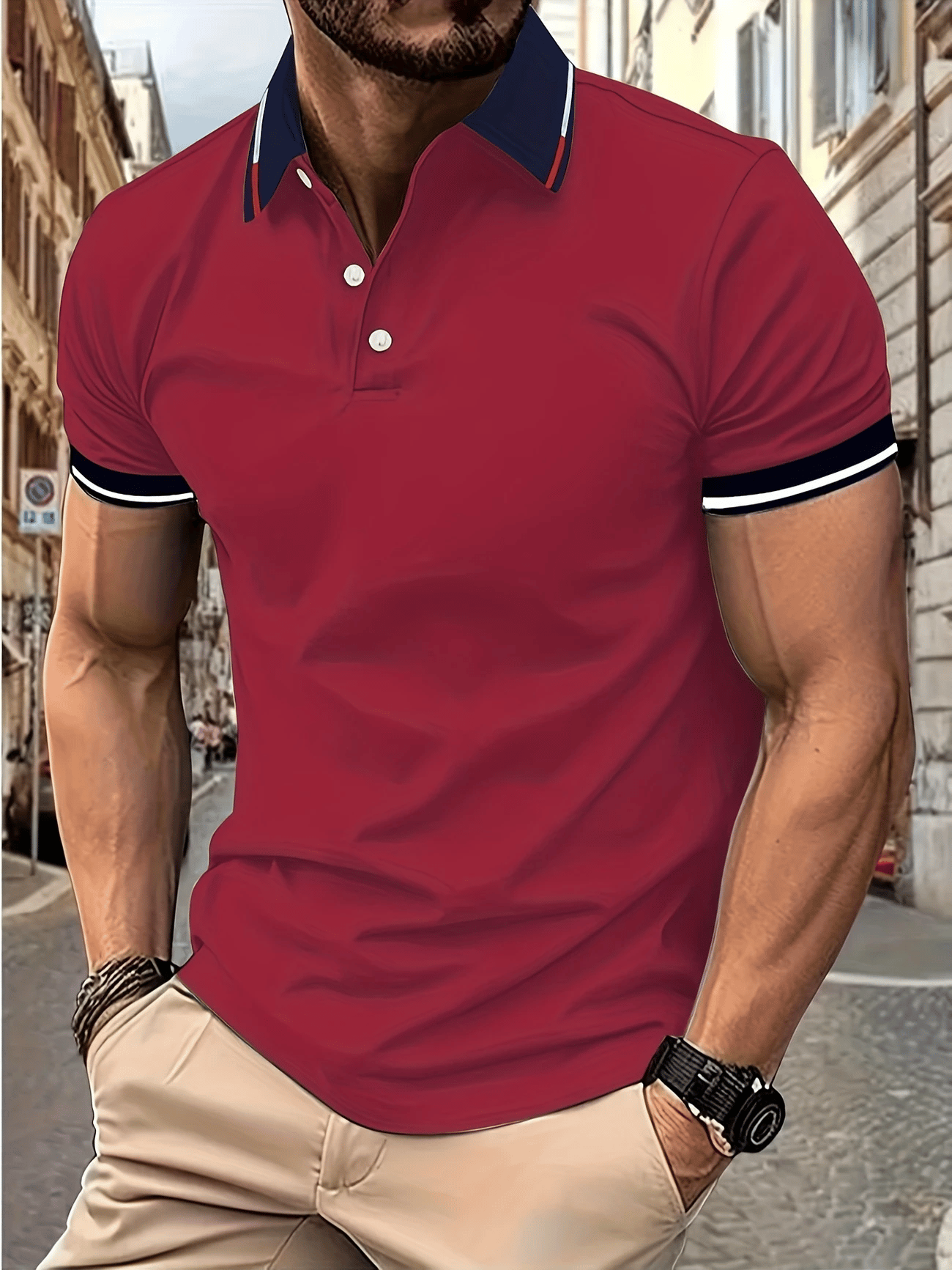Camisa polo clásico ejecutivo Logo Button de manga corta para hombre