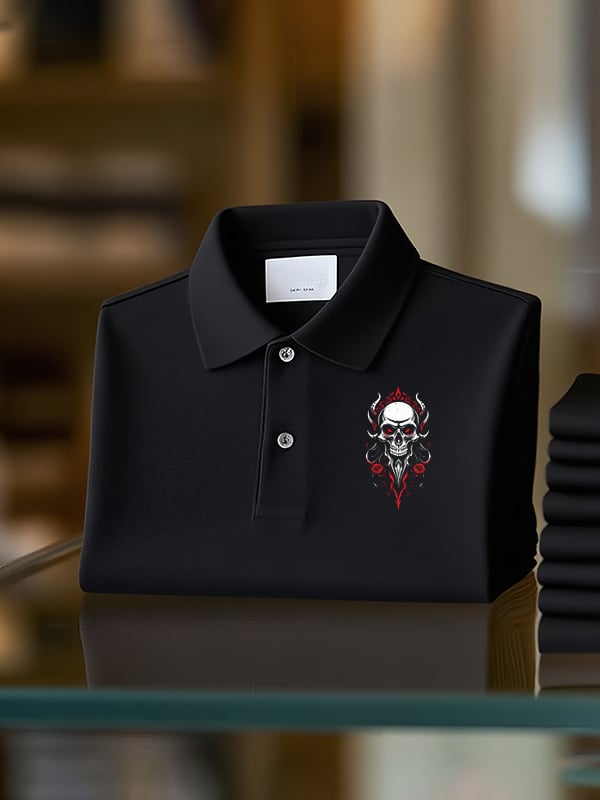 Camisa polo clásico ejecutivo Skull Logo Button de manga corta para hombre