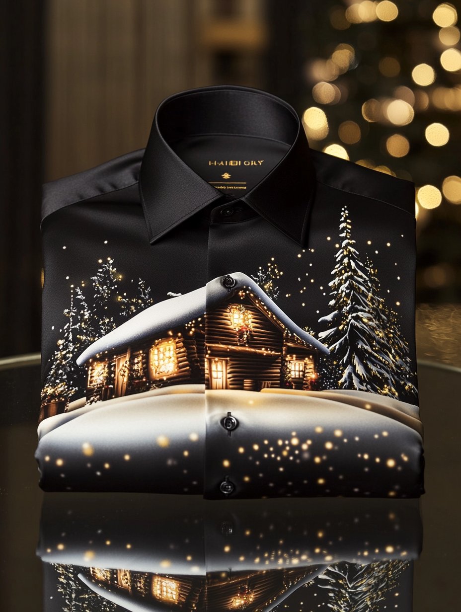 Camisa Christmas estampado de manga larga para hombre