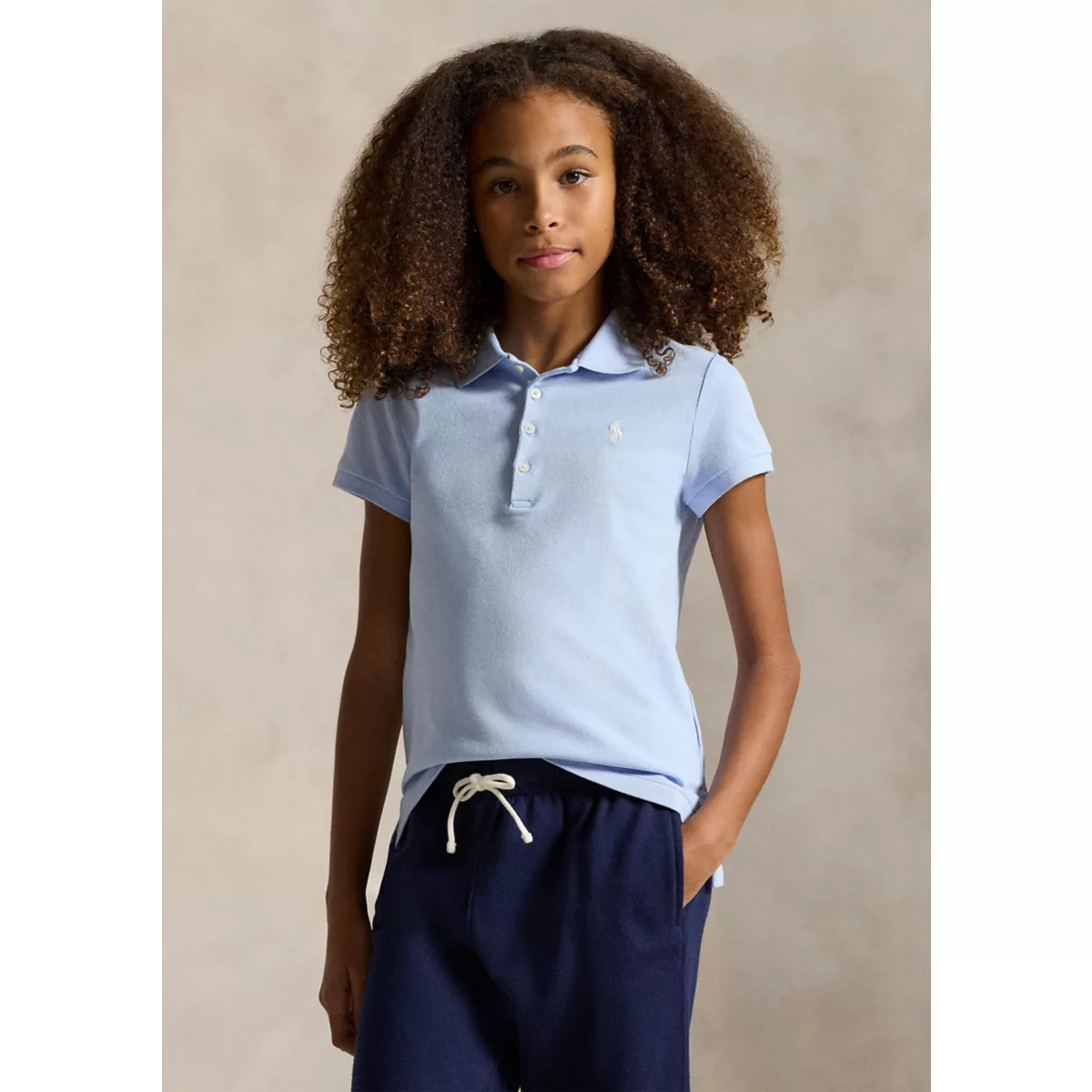 Girls 7-16 Stretch Cotton Mesh Polo Shirt - 7