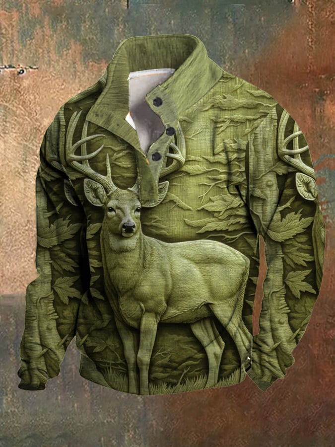 Sudadera polar Western 3D Forest Deer Hunting Stand cuello para hombre