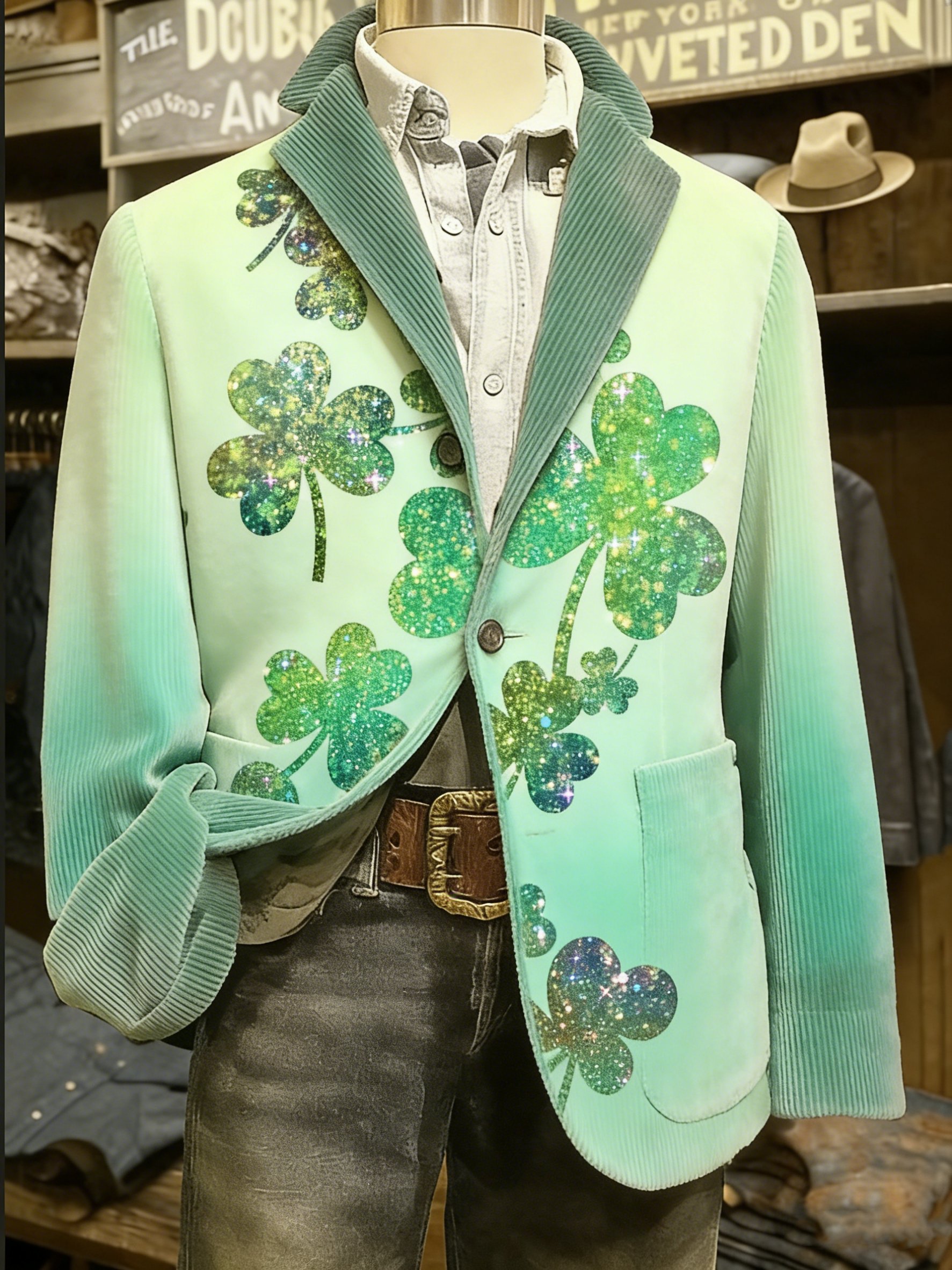 Chaqueta vintage St. Patrick's Day Shamrock Lucky estampado casual para hombre