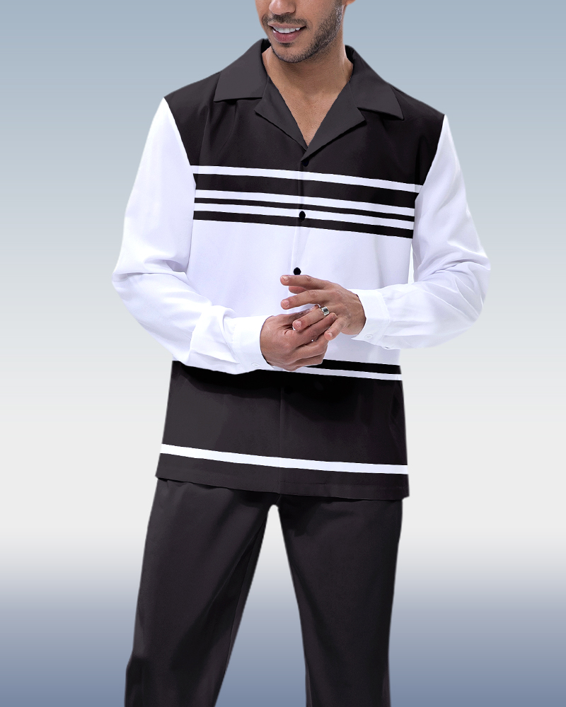 Suitmens Black rayas de manga larga Hiking Suit para hombre