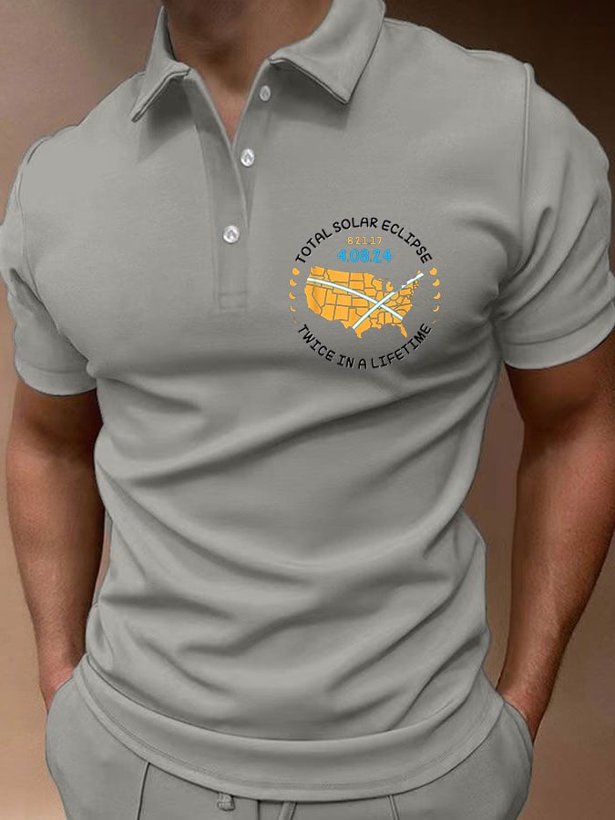 Camisa polo Twice In A Lifetime Total Solar Eclipse estampado casual para hombre