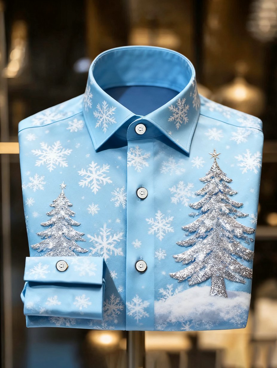 Camisa de lujo Christmas Party de manga larga con botones para hombre