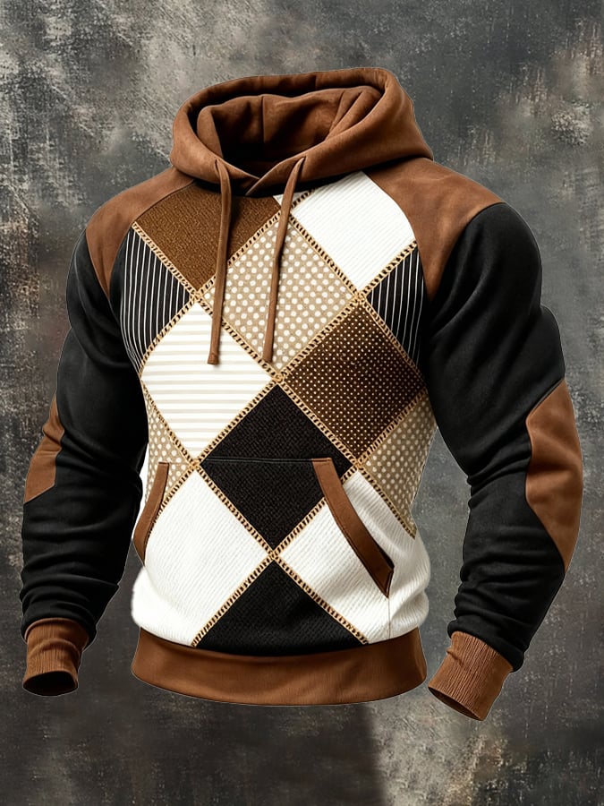 para hombre retro Distressed en bloques de color Print casual de manga larga Sweacamiseta