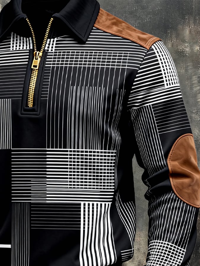 Sudadera retro en bloques de color estampado cierre para hombre