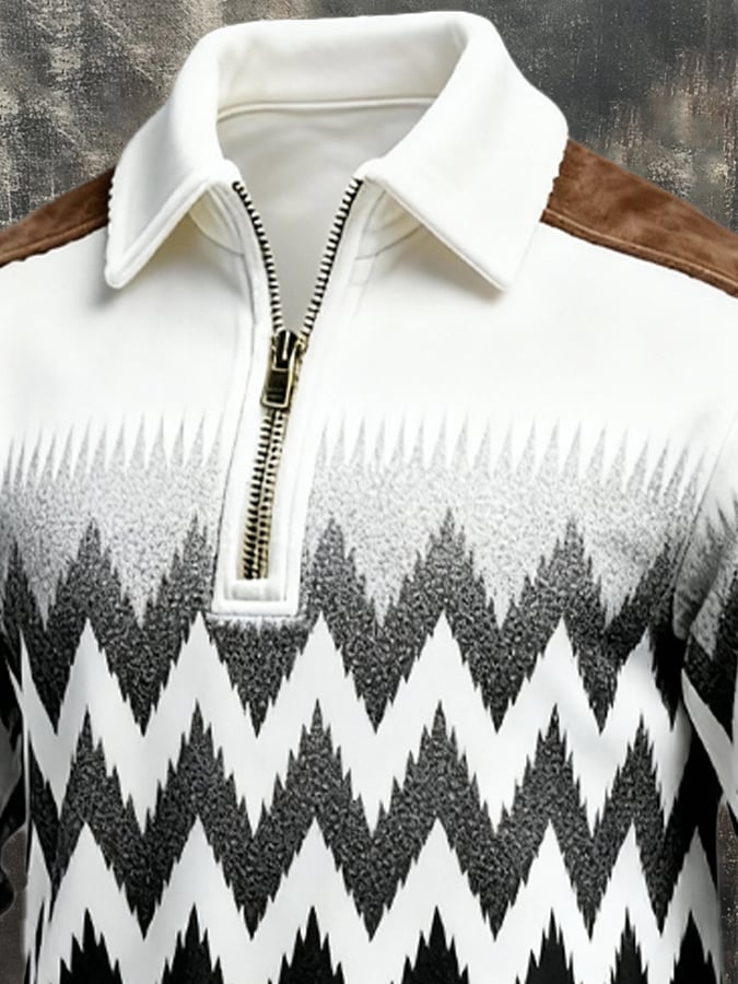 Sudadera retro en bloques de color estampado cierre para hombre