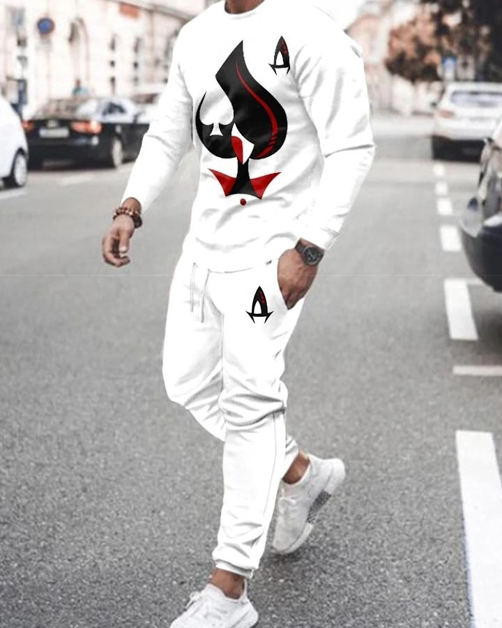 Casual gradient estampado color matching de manga larga sports set 013 para hombre