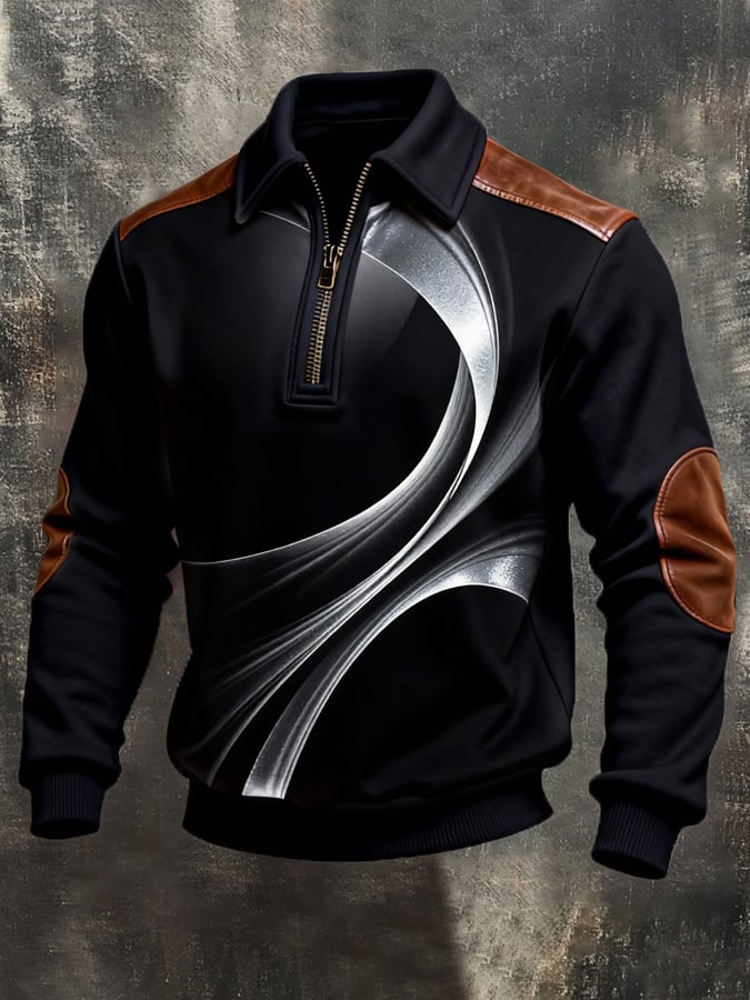 Sudadera retro en bloques de color estampado Color-Blocked con cierre para hombre