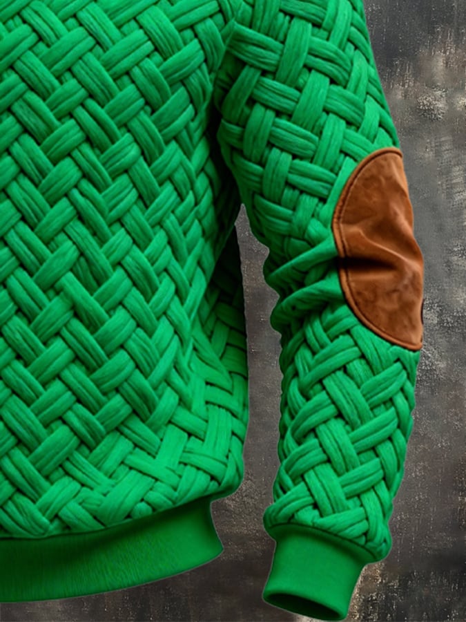 Sudadera retro jacquard texturizado Patchpara trabajo Comfortable Color-Blocked con cierre para hombre