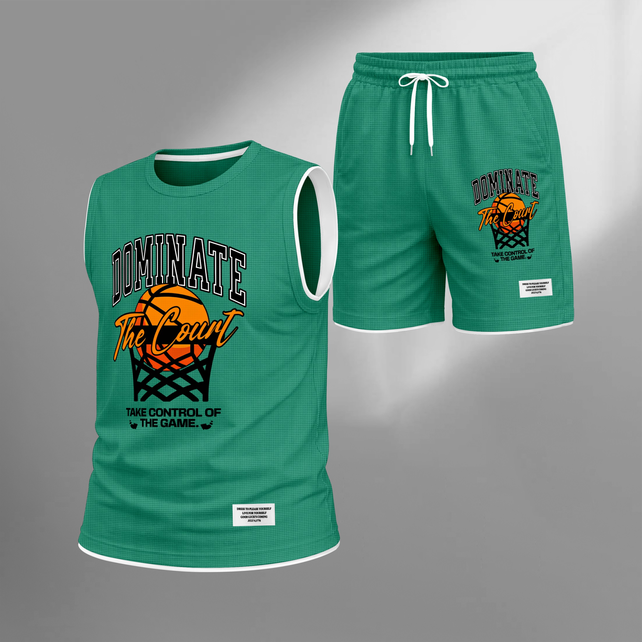 Shorts Basketball Graphic estampado Summer Set Sleeveless Tank Top & Matching Outfit, “Dominate The Court” Letter estampado with Hoop & Ball Design, Lightweight casual Streetwear Athletic Set for Everyday & para trabajoout para hombre