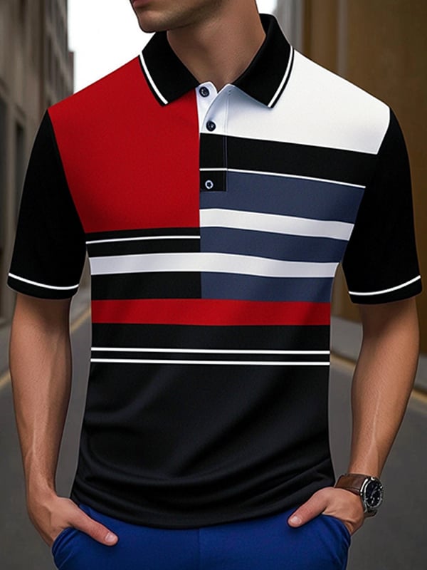 Camisa polo de manga corta con botones with a rayas logo para hombre